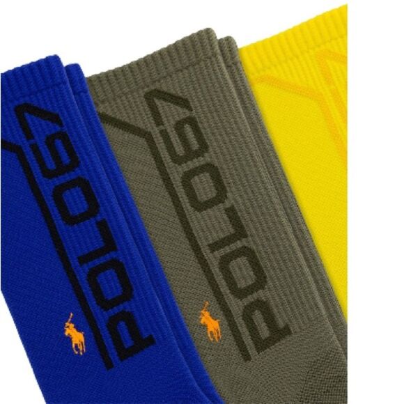 Polo Ralph Lauren Men's Performance Crew Socks - Yellow, Blue, Green, Size 10-13 - Picture 2 of 11